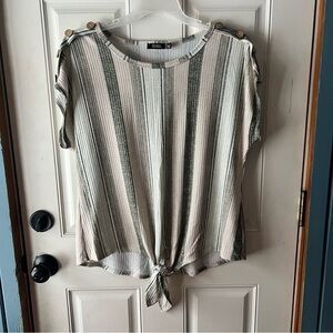 Cure. Women’s Chic Striped Green and Cream lightweight shirt  with Button Detail